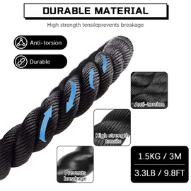 Skipping Rope, Skipping Rope Adult Fitness, 1.5 kg / Diameter 28 mm / 3 m Rope Skipping for Full Body Muscle Training, Battle Rope, Men Jump Rope, Women Sports Skipping Rope, Heavy Skipping Rope