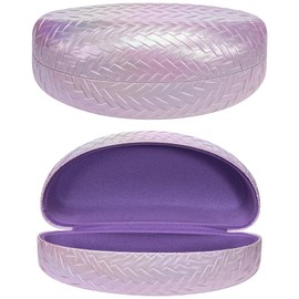 molshine Hard Shell Sunglasses Case,PU Leather Large Glasses Case,Weave Pearlescent Gradient Eyeglass Holder for Women Men (Pink)