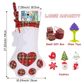 NiCoLa Christmas Stocking for Dogs Gifts, Cute Dog Paw Christmas Dog Stocking for Fireplace Xmas Hanging Decorative Accessories (White)