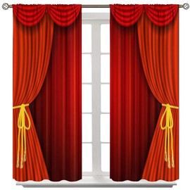 AAVEUP Movies Curtains for Cinema,Red Theater Stage Cinema Curtain Window Drapes Print for Boys Girls Bedroom Living Room 42x45in（No Blackout）