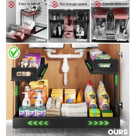 Biboraya 1 Pack Under Sink Organizers And Storage,2 Tier Slide Out Expandable Under Cabinet Organizer Shelf With Height Adjustable,Undersink Organizers For Kitchen,Bathroom,14.4"-23" W(Black)