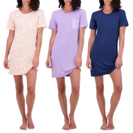Real Essentials 3 Pack Nightgowns Women Adult Womens Nightgown Moo Moos Sleep Night Shirts Hysterectomy Sleepwear House Dress Lounge Ladies