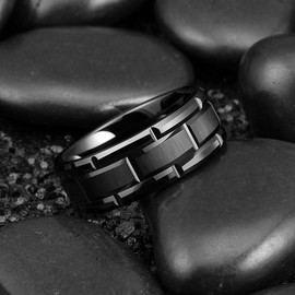 King Will CLASSIC Mens 8mm Black Tungsten Carbide Wedding Band Brick Pattern Brushed Finish Brick Tungsten Ring 14.5