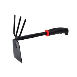 Yima Gardening Hand Tool Metal Head Hoe with 3 Teeth Rake Carbon Steel Blade Heavy Duty for loosening Soil, Weeding and Digging Rust Proof