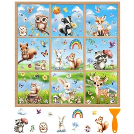 XIATIAN 9 Sheets Window Stickers for Glass Deer Fox Rabbit Squirrel, Animal Window Decals, Double Sided Window Clings Stickers for Kids Room, Window