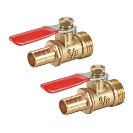sourcing map Brass Air Ball Valve Shut-Off Switch 3/8 Inch NPT Male Thread to 3/8 Inch Hose Barb Pack of 2