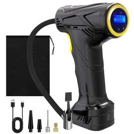 Cordless Tyre Inflator Air Compressor, ibforcty 150PSI Portable Car Tyre Pump, 12V 6000mAh with Tire Gauge Pressure and 4 Nozzle, Electric Digital with LED for Car, Motorcycle, Bicycle, Balls