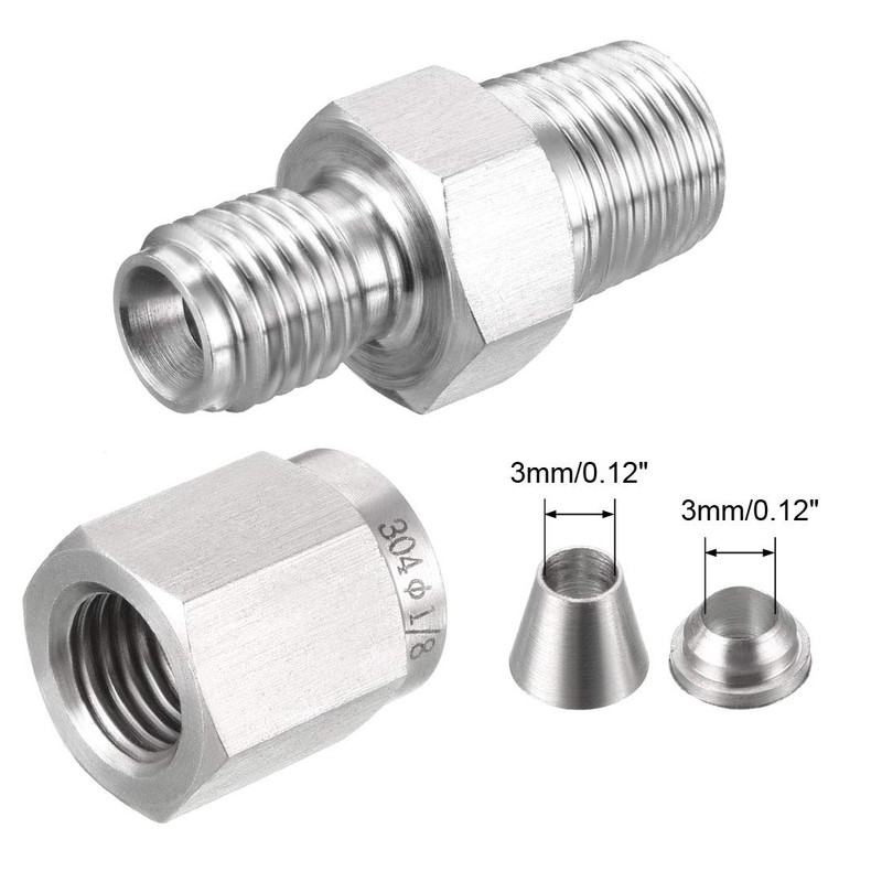sourcing map Stainless Steel Compression Tube Fitting 1/8NPT Male x