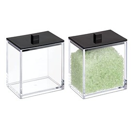 mDesign Plastic Square Apothecary Jar Storage Organizer Holder for Bathroom Vanity Countertop Shelf Decor - Cotton Swabs, Soap, Makeup, Bath Salts - Lumiere Collection - 2 Pack - Clear/Matte Black