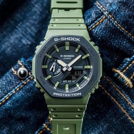 CASIO Men's G-Shock Street Utility Analog-Digital Watch, Black & Bezel Face, Green Band