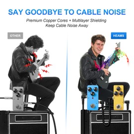 Heams Professional 6 Pack of 6 Inch Guitar Patch Cable, Noise Free and Long-Lasting Guitar Pedal Cable, Right Angle Pedal Board Cables, Black