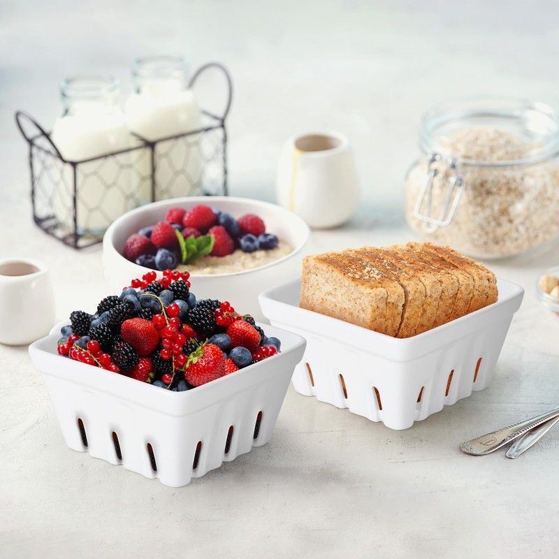 YEUIKERR Set of 3 Ceramic Berry Basket Square Fruit Bowls