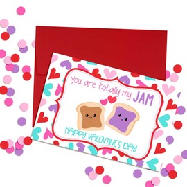 You're Totally My Jam Peanut Butter & Jelly Valentine Pun Single (1) All Occasion Blank Valentine's Day Card To Send To Friends & Family, 4"x 6" (when folded) Fill In Greeting