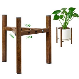 Airpark Adjustable Plant Stand Indoor, Metal Mid Century Modern Plants Stands, Stable Plant Holder Indoor Outdoor Corner, Fit 8 9 10 11 12 inch Pots,Brown Wood-Grain (Pot & Plant Not Included)