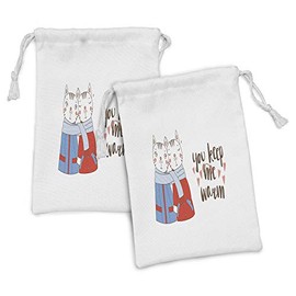 Lunarable You and Me Fabric Pouch Set of 2, You Keep Me Warm Words with Cats Couple in Love Kitties Holding Hands Graphic, Small Drawstring Bag for Toiletries Masks and Favors, 9" x 6", Multicolor