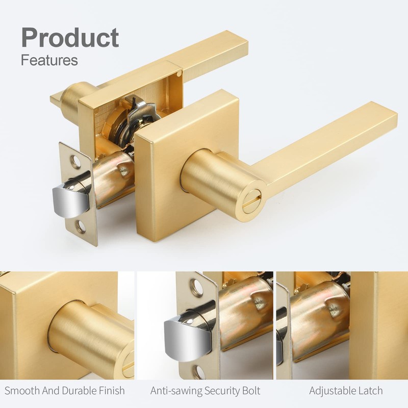 EHOMEWARE 6 Pack Door Handles, Satin Brass Door Knobs Privacy