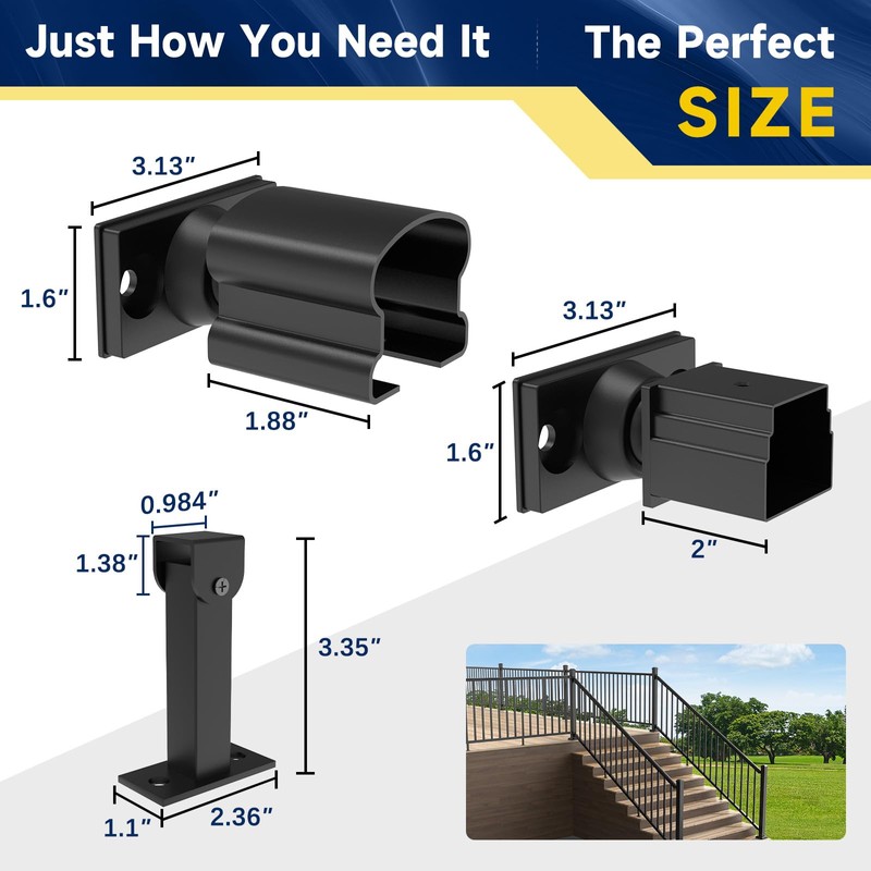 Egadis 4 Pack Aluminum Adjustable Railing Bracket with Stair Foot,