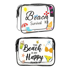 HAPPYLIVE SHOPPING 2 Pcs Makeup Bags Gifts for Women Summer Beach Cruise Swim Nurse Teacher Dance Gift Survival Kit Clear Cosmetic Bags PVC Waterproof Travel Toiletry Purses Organizer (Beach Style)