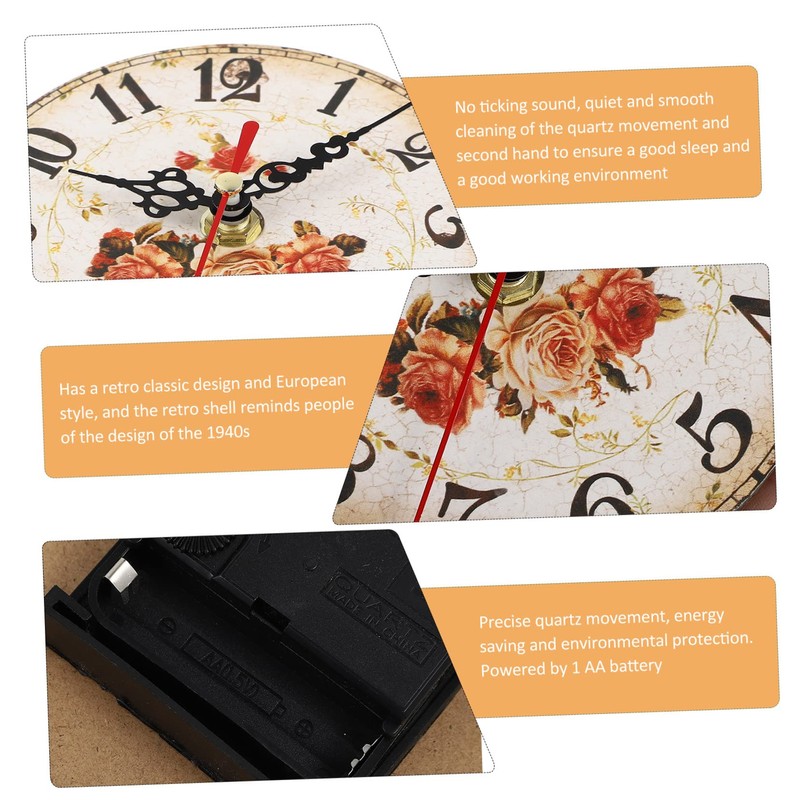 ORFOFE Retro Silent Desktop Clock Wooden Adornment Boho Decor Wall