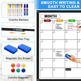 CALENBO Calendar Whiteboard for Wall 48" x 36", Magnetic Dry Erase Calendar Monthly Dry Erase Board with Tray for Office Home and School