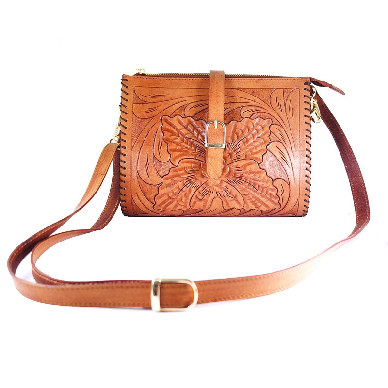 Hantooled - Bolso bandolera de piel para mujer, color café,