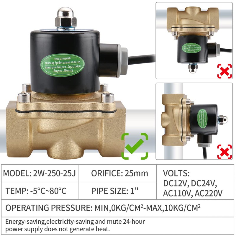 Baomain 1 inch DC 24V Brass Electric Solenoid Valve Water
