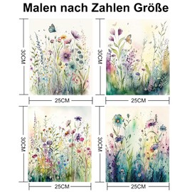 SASMOIYUG Pack of 4 Paint by Numbers Adults, Paint by Numbers Flowers with 6 Brushes and Acrylic Paint, Wrinkle-Free Canvas Kit, DIY Hand Painted Oil Painting Kit, 25 x 30 cm, Without Frame (F)