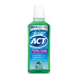 ACT Total Care Zero Alcohol Anticavity Fluoride Mouthwash 18 fl. oz. Kills Bad Breath Germs, Fresh Mint