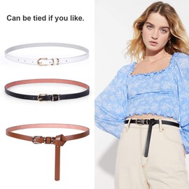 JASGOOD Women Black Skinny Leather Belt for Jeans Pants Fashion Thin PU Leather Waist Belt for Ladies Set of 3,