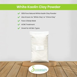 Soapeauty WHITE KAOLIN CLAY Powder | Cosmetic Grade 100% Natural | Facials, Face Mask, Soap Making, Bath Bomb | aka White Clay Powder, China Clay Powder | (5 LBS)