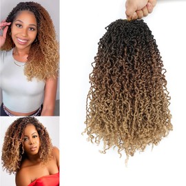 RUISIMEI 8 Inch Pre Looped Ombre Ginger Yanky Twist Braiding Hair 3 Packs Fluffy Passion Twist Crochet Braids Small Curly Twists Crochet Hair Majesty Twist Crochet Synthetic Hair for Women (1B/30/27)