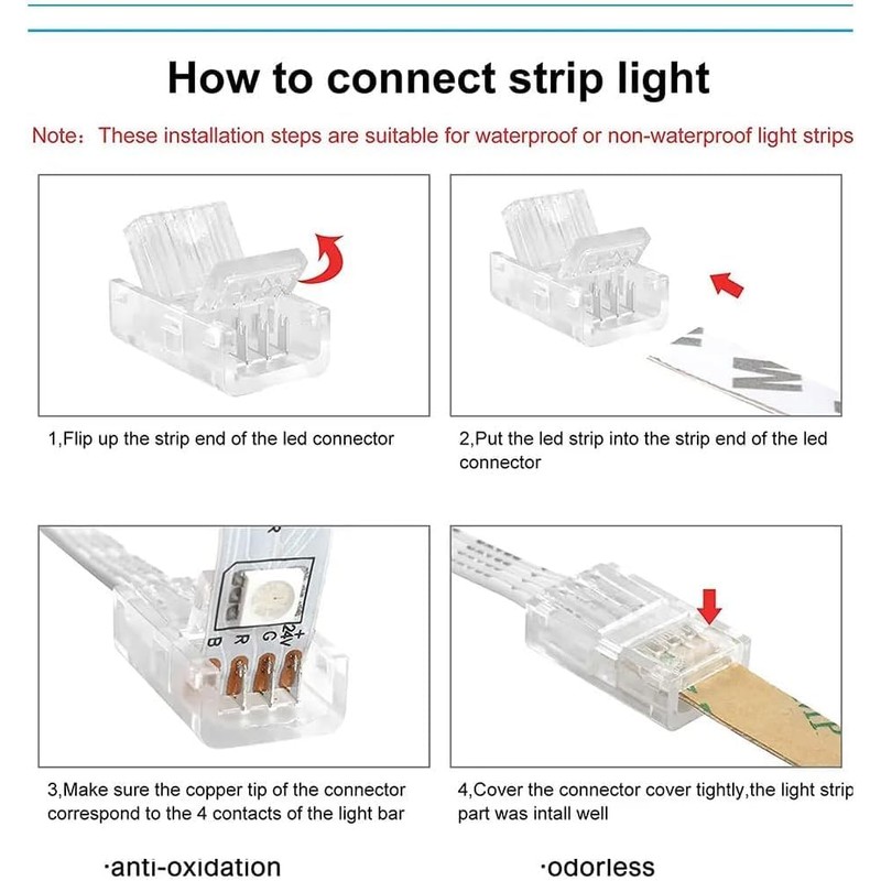 Vrabocry 20Pcs LED Connector 2/3/4/5/6Pin LED Strip Connector for 8mm
