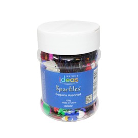 Bright Ideas Loose Mixed Metallic Sequins Assorted Shapes Colours and Sizes for Arts & Crafts Ideal for Schools, Home Crafting, Kids Scrapbooking and Sewing Embellishments. 100g Jar – PVC Material