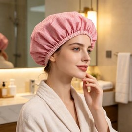 Gorro para Mascarilla de Cabello Reutilizable y Trmico, Doble Capa Gruesa, Rosa Cuadrcula, Aislamiento de Vapor para Profundo, Ajustable para Uso en  