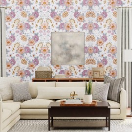 Mind Reader Removable Vinyl Wallpaper Peel and Stick Self Adhesive Wallpaper 17.75" X 393.7" Water-resistant Contact Paper Shelf Liner Floral Design
