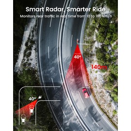 RAVEMEN NT201 Bike Radar Tail Light, 80-Lumen Bright Wide-Angle Bicycle Rear Light with Visual & Audible Alert, Auto Brake Flash, ANT+ Compatible, Power Level Check for Night Urban City Riding