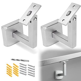 Muzata 2pack Adjustable Square Handrail Brackets for Staircase Stair Railing Brackets, Heavy Duty handrail Bracket, Brushed Flat Head Stainless Steel, HB02 SL4, HB1 HR0