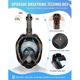 Greatever G2 Full Face Snorkel Mask with Latest Dry Top System,Foldable 180 Degree Panoramic View Snorkeling Mask with Camera Mount,Safe Breathing,Anti-Leak&Anti-Fog