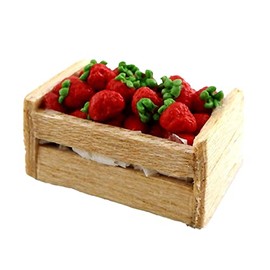 Melody Jane Dollhouse Miniature Wooden Box with Strawberries Shop Shop Market Accessories