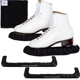 CRS Cross - Juego de protectores para patines de hielo, toallas y regalos. Accesorios esenciales de protección dura y cubierta suave para cuchillas de patinaje artístico o hockey (Negro Biellmann