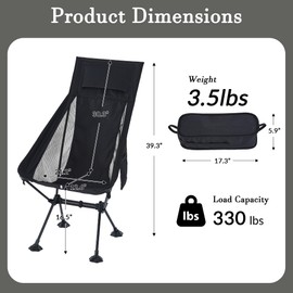 High Back Lightweight Camping Chair for Adults with Wide Seat and Head Support,Ultralight Compact Backpacking Chair with Anti-Sinking Large Feet and Storage Bag for Travel,Naturehike,Hiking