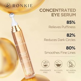 RONKIE Crema para ojos para ojeras: Crema debajo de los ojos con cafeína y retinol - Reduce las bolsas y líneas finas debajo de los ojos Oro