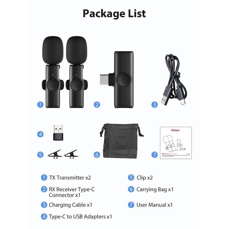 Handy Lavalier Mikrofon, 2.4GH【Type-C&USB】 Ansteckmikrofon für Android-Phones Tablets Vlogging Live-Streaming