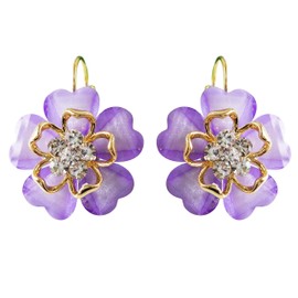 Navachi 18k Gold Plated Crystal Purple Acetate Blooming Flowers Az2413e Leverback Earrings