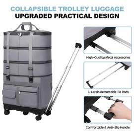 UEIPA Expandable Collapsible Luggage with Telescoping Handle Foldable Suitcase with Removable Wheels Rolling Travel Duffel Bag for Men and Women