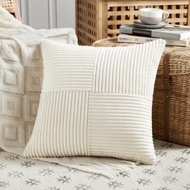 FDTERN 1 Piece Beige Cushion Cover, 70 x 70 cm, Soft Corduroy Cushion Cover, Decorative Cushion Cover, Sofa Cushion, Decorative Cushion, Boho Decoration for Sofa, Bedroom, Living Room, Balcony