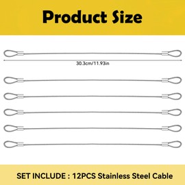 12 Pack Steel Cable with Loops, Stainless Security Cable Safety Cable Wire Cable Steel Chain Security Chains for Outdoor Gate Luggage Lock, 2mm Thickness 12 Inch Length