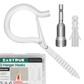 EASTPUK 20PCS Q-Hanger Hooks with Safety Buckle, 2.2 Inch White Eye Hook Screw Cup Wall Ceiling Q-Hanger Hooks for Outdoor String Lights Hanging Christmas Lights, Plants with 1 Wing Nut Driver