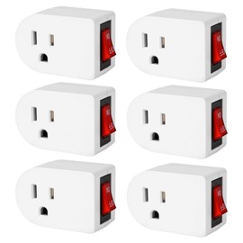 VSEER Grounded Outlet with ON/Off Switch (6 Pack), Single Power Adapter Outlet Switch 15A 1875W/3 Prong Plug in White, ETL Listed