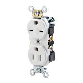 Leviton 15 Amp, 125/250 Volt, Narrow Body Duplex Receptacle, Straight Blade, Commercial Grade, Self Grounding, Dual Voltage, 5031-W, White